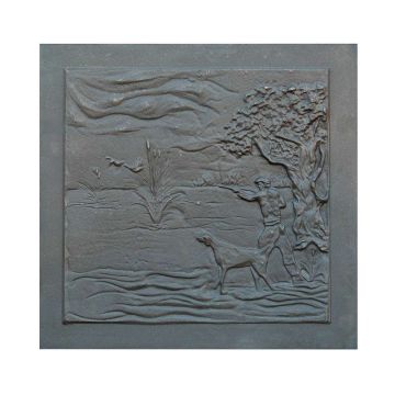 Lastra in ghisa per camino decoro CACCIATORE CM. 78 × 75 H SP. 1 cm DS