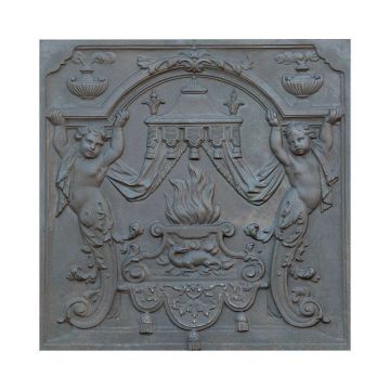 Lastra in ghisa per camino decoro PUTTI CM. 80 × 80 H SP. 2 cm DS