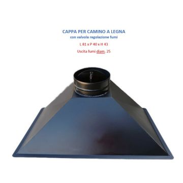 Cappa per camino focolare, L 92 x P 49 x H 43 uscita fumi diam 25 cm